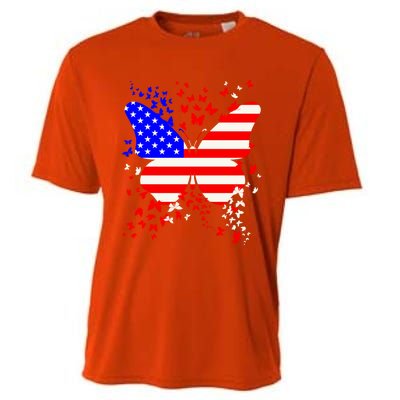 Butterfly Usa 4th July American Flag Patriotic Gift Cooling Performance Crew T-Shirt