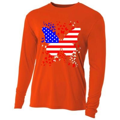 Butterfly Usa 4th July American Flag Patriotic Gift Cooling Performance Long Sleeve Crew