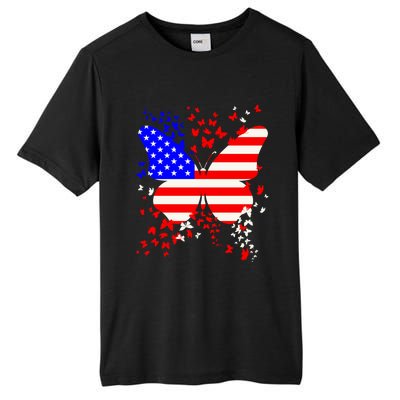 Butterfly Usa 4th July American Flag Patriotic Gift Tall Fusion ChromaSoft Performance T-Shirt