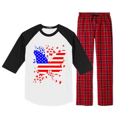 Butterfly Usa 4th July American Flag Patriotic Gift Raglan Sleeve Pajama Set