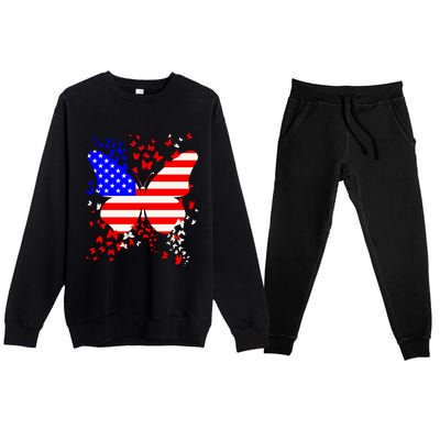 Butterfly Usa 4th July American Flag Patriotic Gift Premium Crewneck Sweatsuit Set