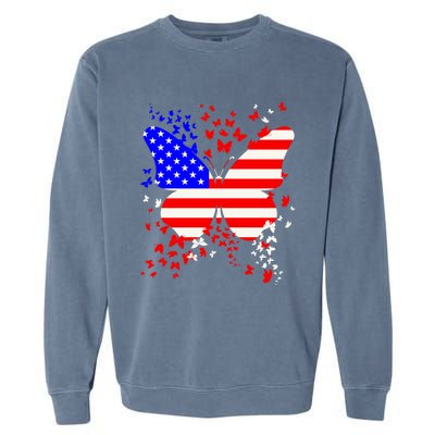 Butterfly Usa 4th July American Flag Patriotic Gift Garment-Dyed Sweatshirt