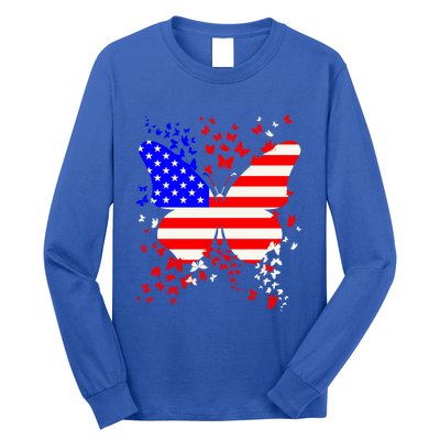 Butterfly Usa 4th July American Flag Patriotic Gift Long Sleeve Shirt