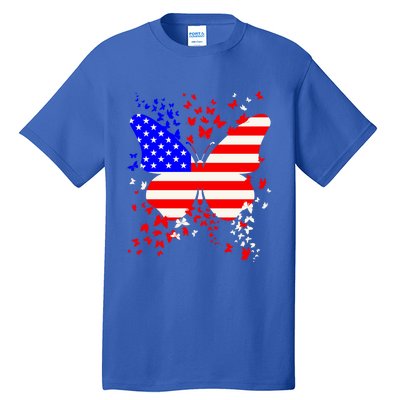 Butterfly Usa 4th July American Flag Patriotic Gift Tall T-Shirt