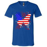 Butterfly Usa 4th July American Flag Patriotic Gift V-Neck T-Shirt