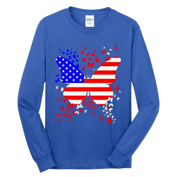 Butterfly Usa 4th July American Flag Patriotic Gift Tall Long Sleeve T-Shirt