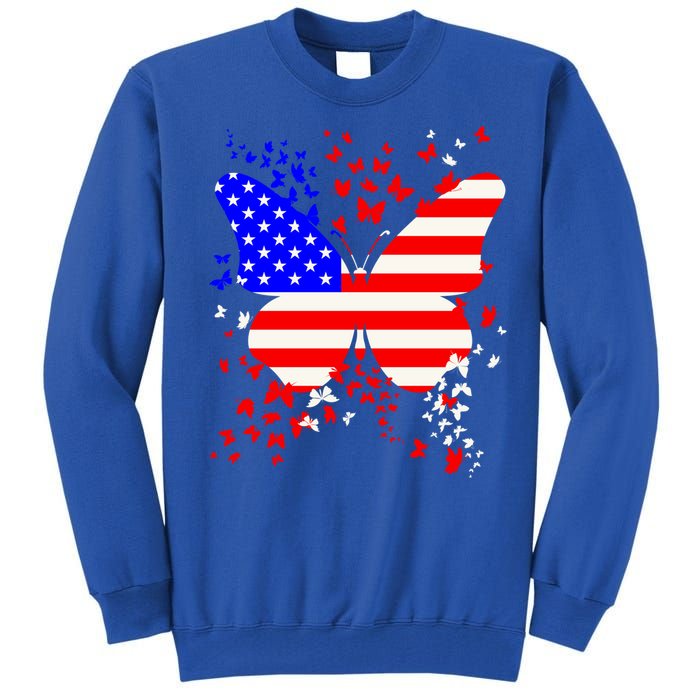 Butterfly Usa 4th July American Flag Patriotic Gift Tall Sweatshirt