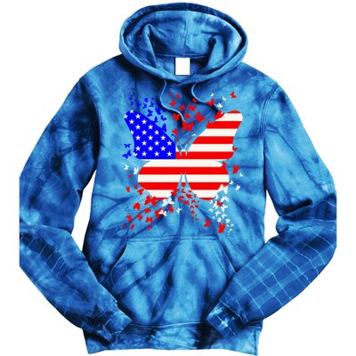 Butterfly Usa 4th July American Flag Patriotic Gift Tie Dye Hoodie