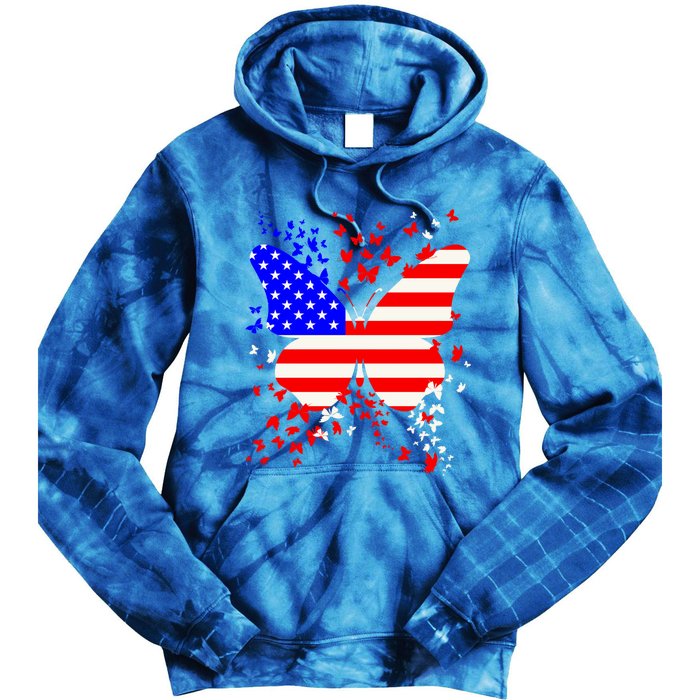 Butterfly Usa 4th July American Flag Patriotic Gift Tie Dye Hoodie