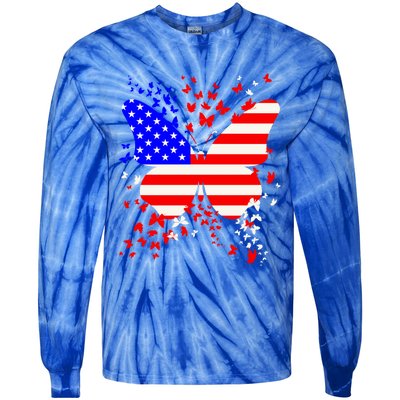 Butterfly Usa 4th July American Flag Patriotic Gift Tie-Dye Long Sleeve Shirt