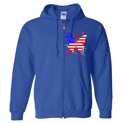 Butterfly Usa 4th July American Flag Patriotic Gift Full Zip Hoodie