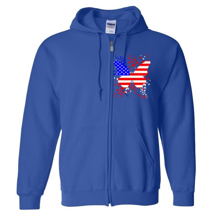 Butterfly Usa 4th July American Flag Patriotic Gift Full Zip Hoodie