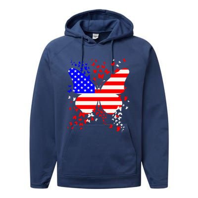 Butterfly Usa 4th July American Flag Patriotic Gift Performance Fleece Hoodie