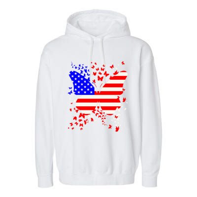 Butterfly Usa 4th July American Flag Patriotic Gift Garment-Dyed Fleece Hoodie