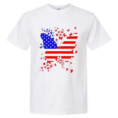 Butterfly Usa 4th July American Flag Patriotic Gift Garment-Dyed Heavyweight T-Shirt