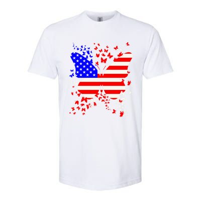 Butterfly Usa 4th July American Flag Patriotic Gift Softstyle CVC T-Shirt