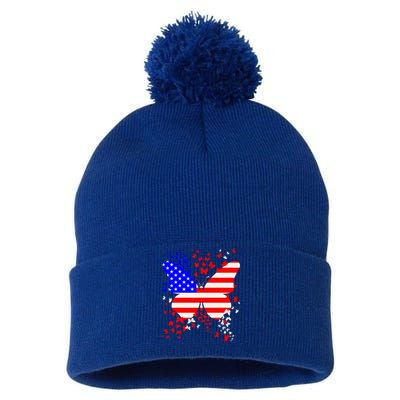 Butterfly Usa 4th July American Flag Patriotic Gift Pom Pom 12in Knit Beanie