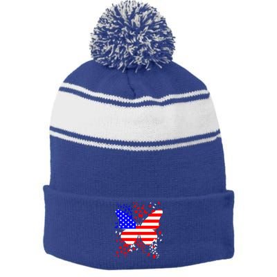 Butterfly Usa 4th July American Flag Patriotic Gift Stripe Pom Pom Beanie