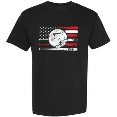 Baseball USA American Flag Vintage Retro Baseball Garment-Dyed Heavyweight T-Shirt