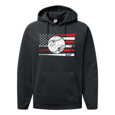 Baseball USA American Flag Vintage Retro Baseball Performance Fleece Hoodie