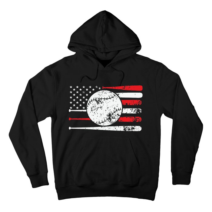 Baseball USA American Flag Vintage Retro Baseball Hoodie