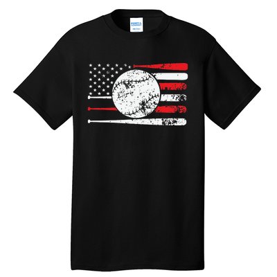 Baseball USA American Flag Vintage Retro Baseball Tall T-Shirt