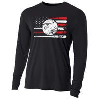 Baseball USA American Flag Vintage Retro Baseball Cooling Performance Long Sleeve Crew