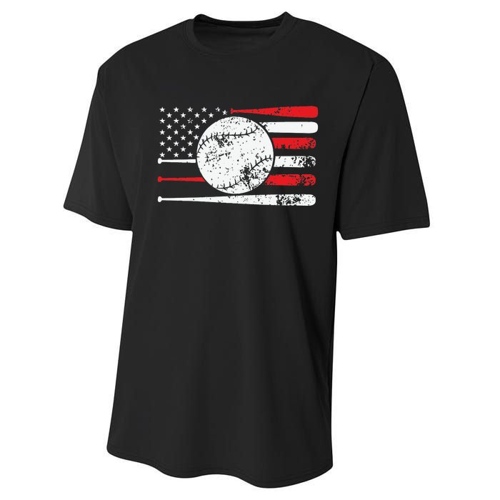 Baseball USA American Flag Vintage Retro Baseball Performance Sprint T-Shirt