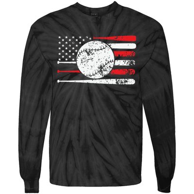 Baseball USA American Flag Vintage Retro Baseball Tie-Dye Long Sleeve Shirt