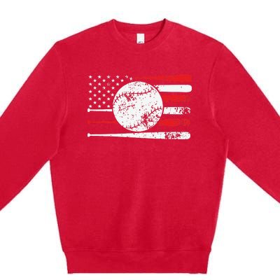 Baseball USA American Flag Vintage Retro Baseball Premium Crewneck Sweatshirt