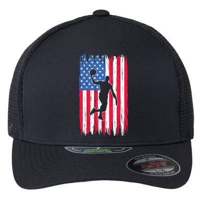 Basketball USA American Flag Bball Coach Team Player Flexfit Unipanel Trucker Cap