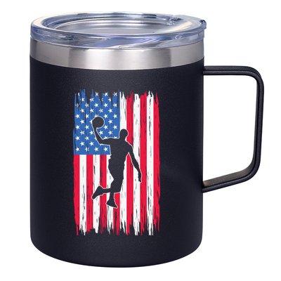 Basketball USA American Flag Bball Coach Team Player 12oz Stainless Steel Coffee Mug