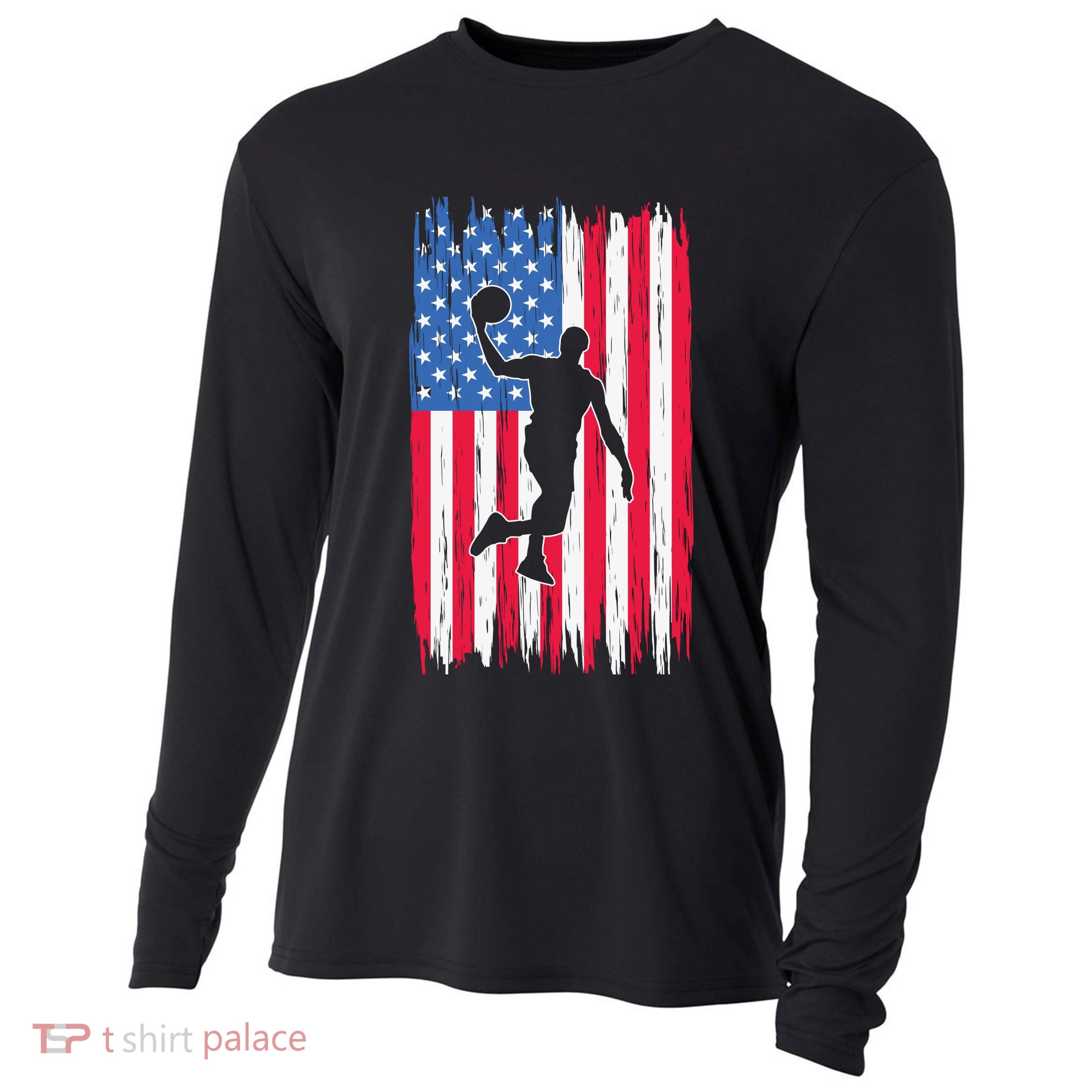 Basketball USA American Flag Bball Coach Team Player Cooling Performance Long Sleeve Crew