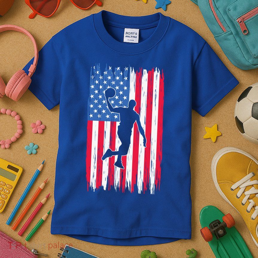 Basketball USA American Flag Bball Coach Team Player Kids T-Shirt