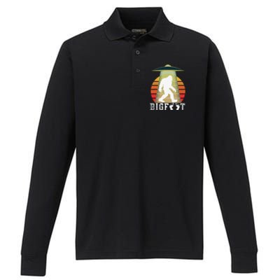 Bigfoot UFO Abduction Funny Sasquatch Halloween Design Idea Performance Long Sleeve Polo