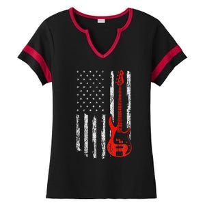 Bassist Usa American Flag Bass Guitar Player Musician Ladies Halftime Notch Neck Tee