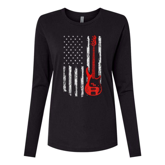 Bassist Usa American Flag Bass Guitar Player Musician Womens Cotton Relaxed Long Sleeve T-Shirt