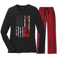 Bassist Usa American Flag Bass Guitar Player Musician Women's Long Sleeve Flannel Pajama Set 