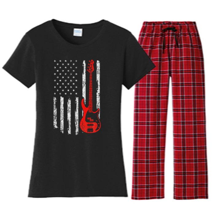 Bassist Usa American Flag Bass Guitar Player Musician Women's Flannel Pajama Set