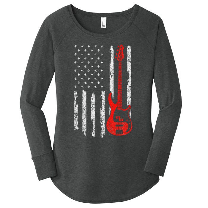 Bassist Usa American Flag Bass Guitar Player Musician Women's Perfect Tri Tunic Long Sleeve Shirt