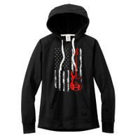 Bassist Usa American Flag Bass Guitar Player Musician Women's Fleece Hoodie