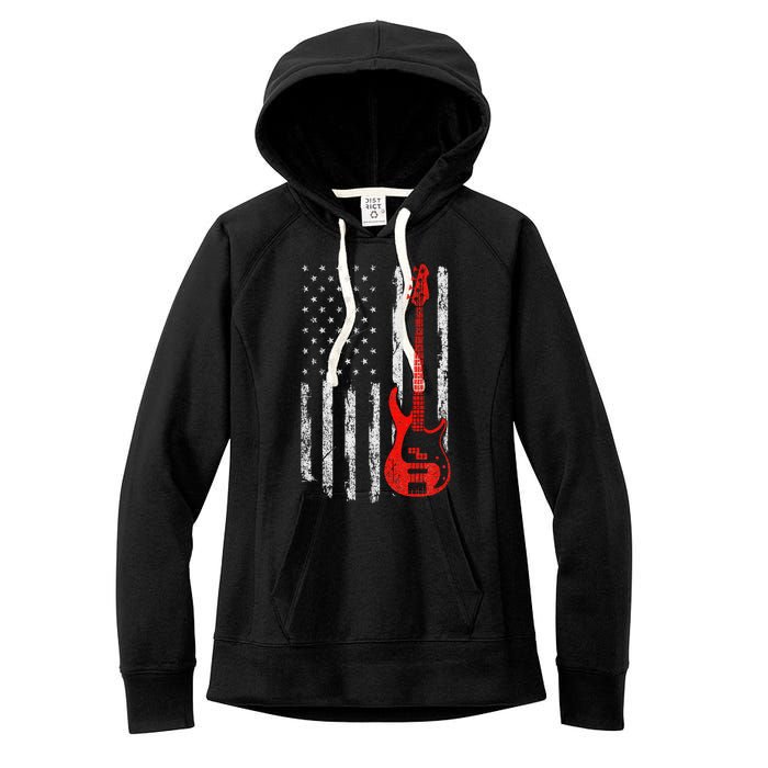 Bassist Usa American Flag Bass Guitar Player Musician Women's Fleece Hoodie