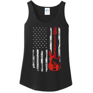 Bassist Usa American Flag Bass Guitar Player Musician Ladies Essential Tank