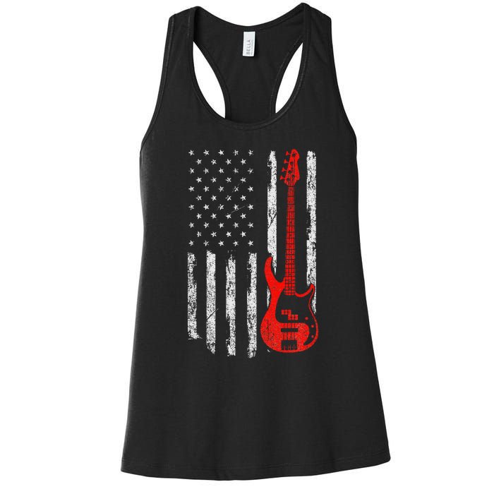 Bassist Usa American Flag Bass Guitar Player Musician Women's Racerback Tank