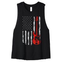 Bassist Usa American Flag Bass Guitar Player Musician Women's Racerback Cropped Tank