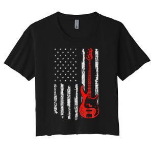 Bassist Usa American Flag Bass Guitar Player Musician Women's Crop Top Tee