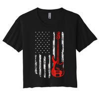 Bassist Usa American Flag Bass Guitar Player Musician Women's Crop Top Tee