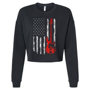 Bassist Usa American Flag Bass Guitar Player Musician Cropped Pullover Crew