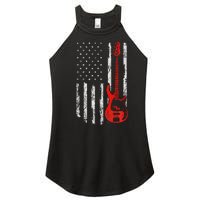 Bassist Usa American Flag Bass Guitar Player Musician Women's Perfect Tri Rocker Tank