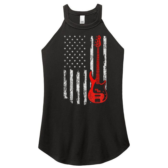 Bassist Usa American Flag Bass Guitar Player Musician Women's Perfect Tri Rocker Tank